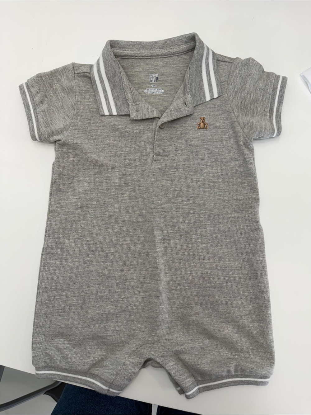 NWOT GAP Heather Gray Polo One-Piece with Bear Patch